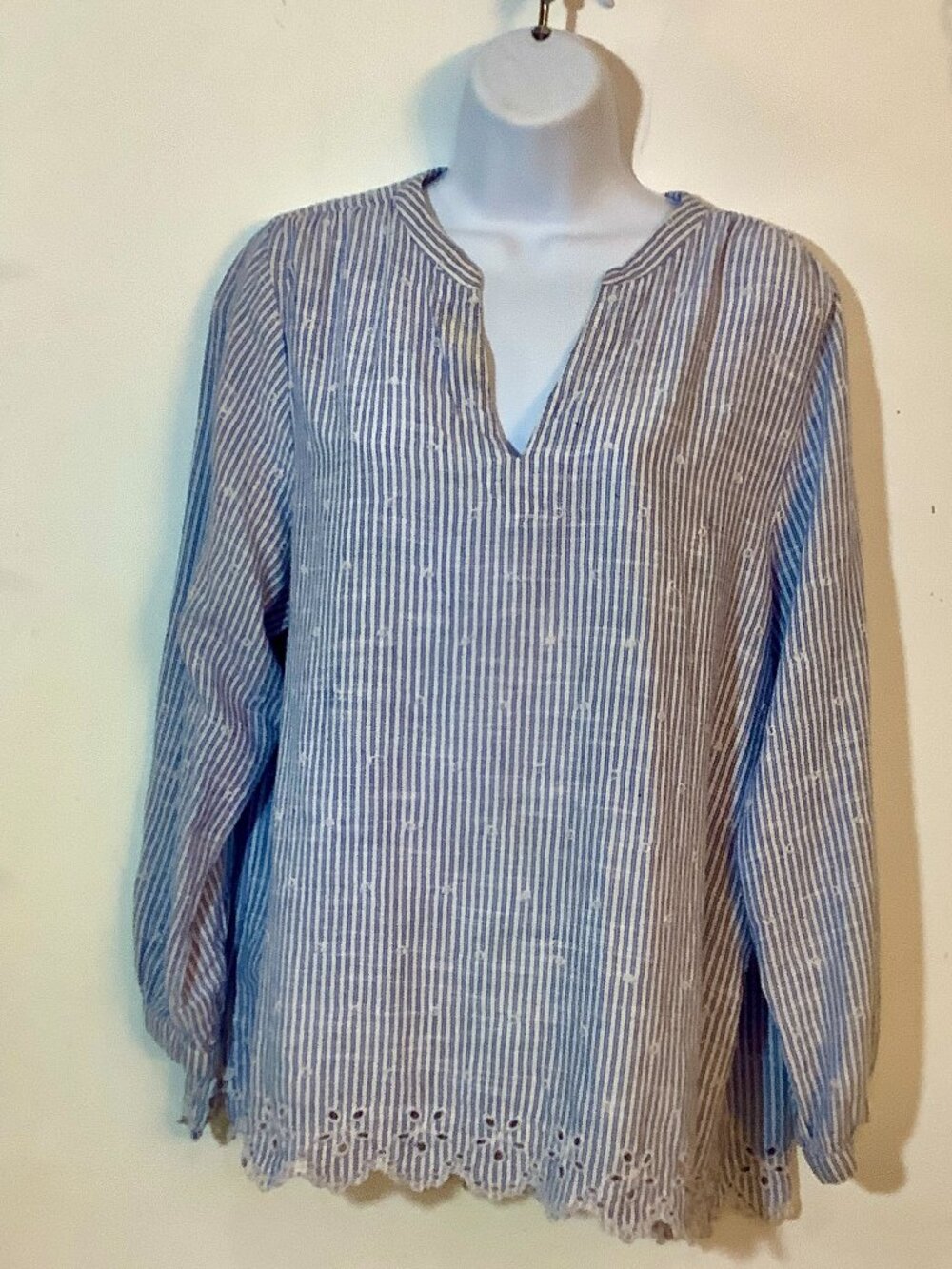 Top Peasant, Boho, Cottage core Blue / White Stripe Oversize Medium Old Navy